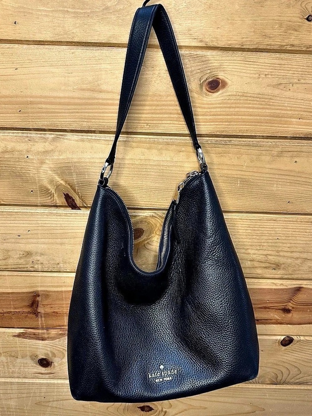 Kate Spade Black Leather Slouchy Hobo Tote Shoulder Bag.